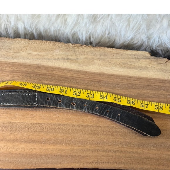 Distressed Leather Woven Embossed Belt Silver Buckle Brown Well Worn Size 50 - Picture 7 of 15